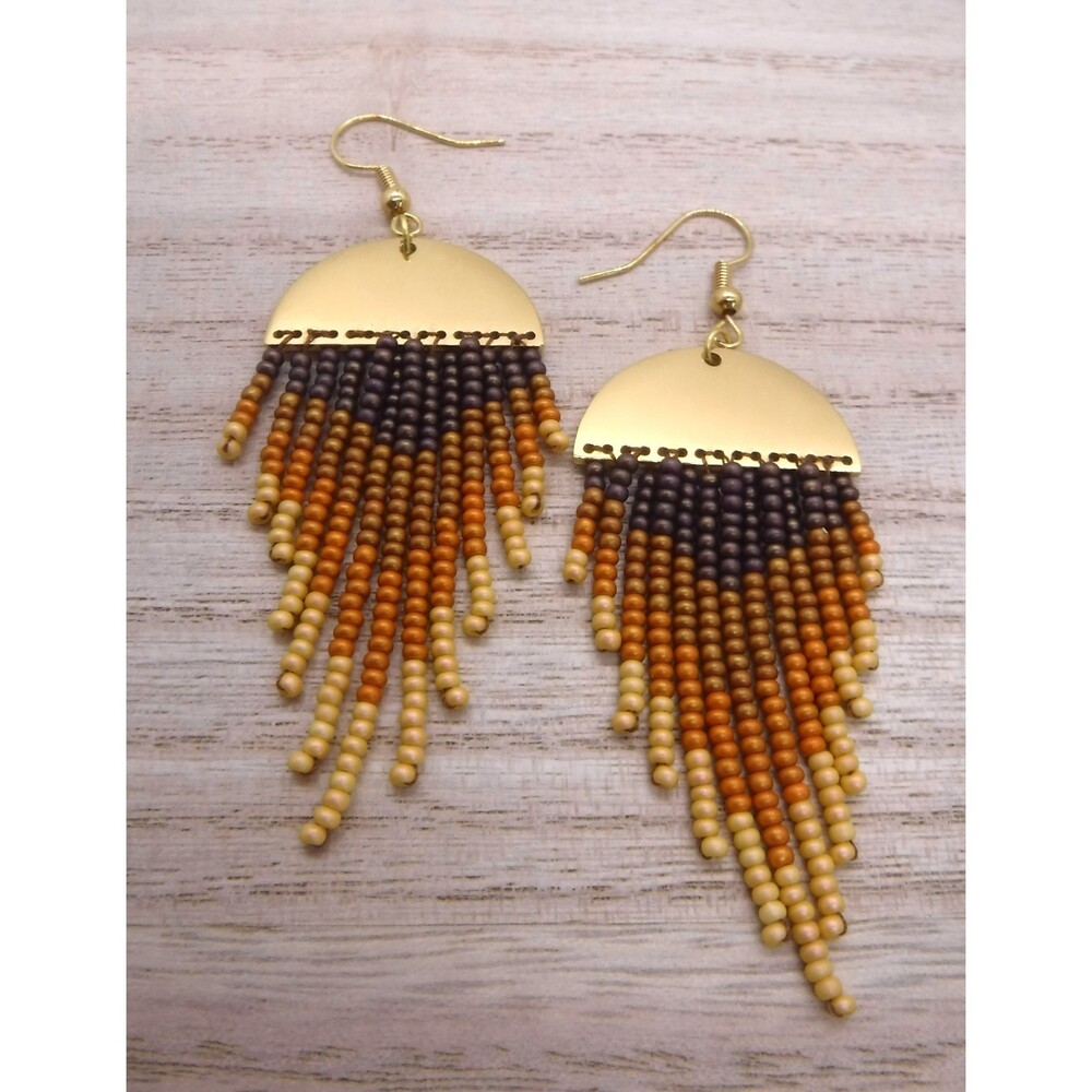 Earrings Beaded Gold, Browns & Tan